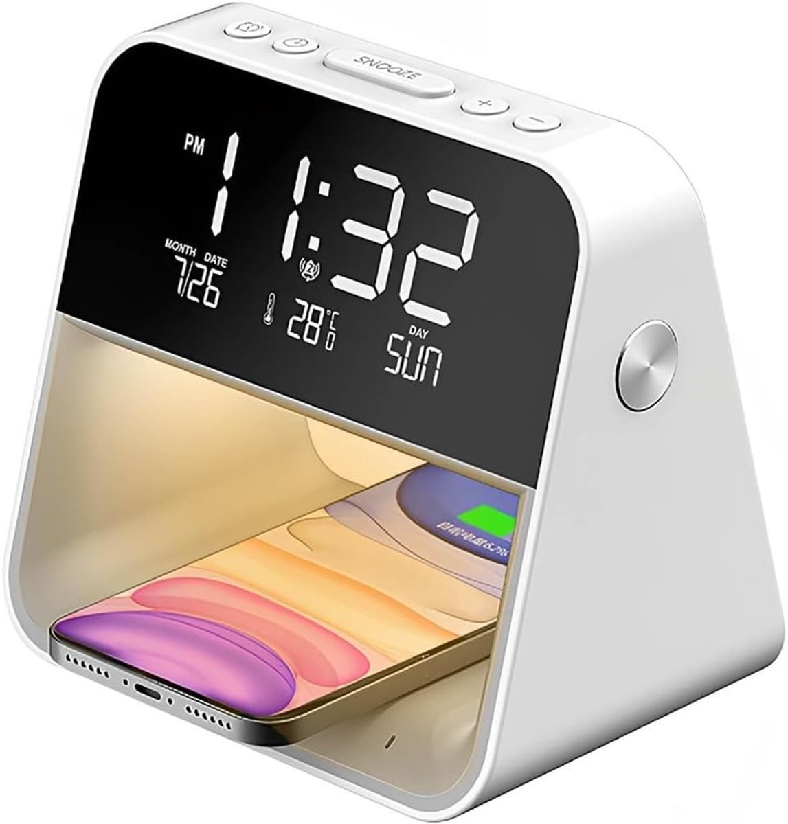 Wekker Bedlampje Mobiele telefoon Draadloos opladen Nachtlampje Slaapkamer Slaap Tafellamp Tijdwekker - ShopVlot
