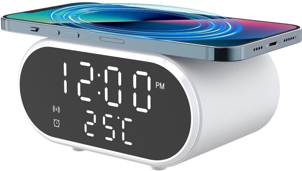 Klok Wekker Temperatuur 15W Slimme desktoptelefoonoplader Multifunctionele 3-in-1 draadloze oplader - ShopVlot