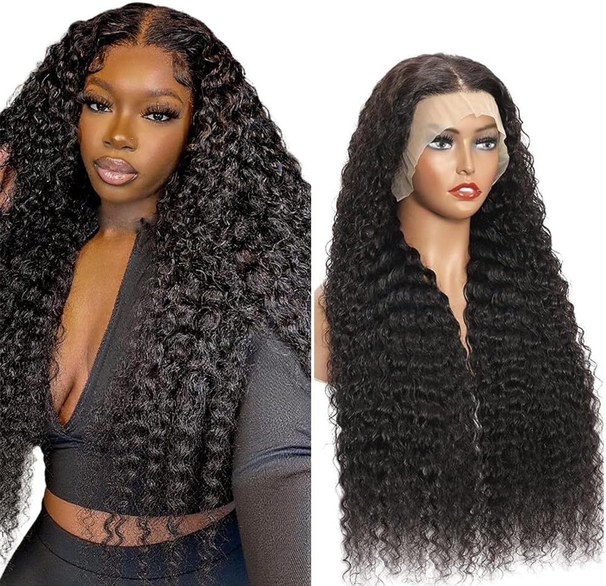 Human Hair Wig 13x1 Glueless Wear and Go Lace Frontal Deep Wave Unprocessed Brazilian Virgin Pre Plucked Baby Hair 1b - ShopVlot