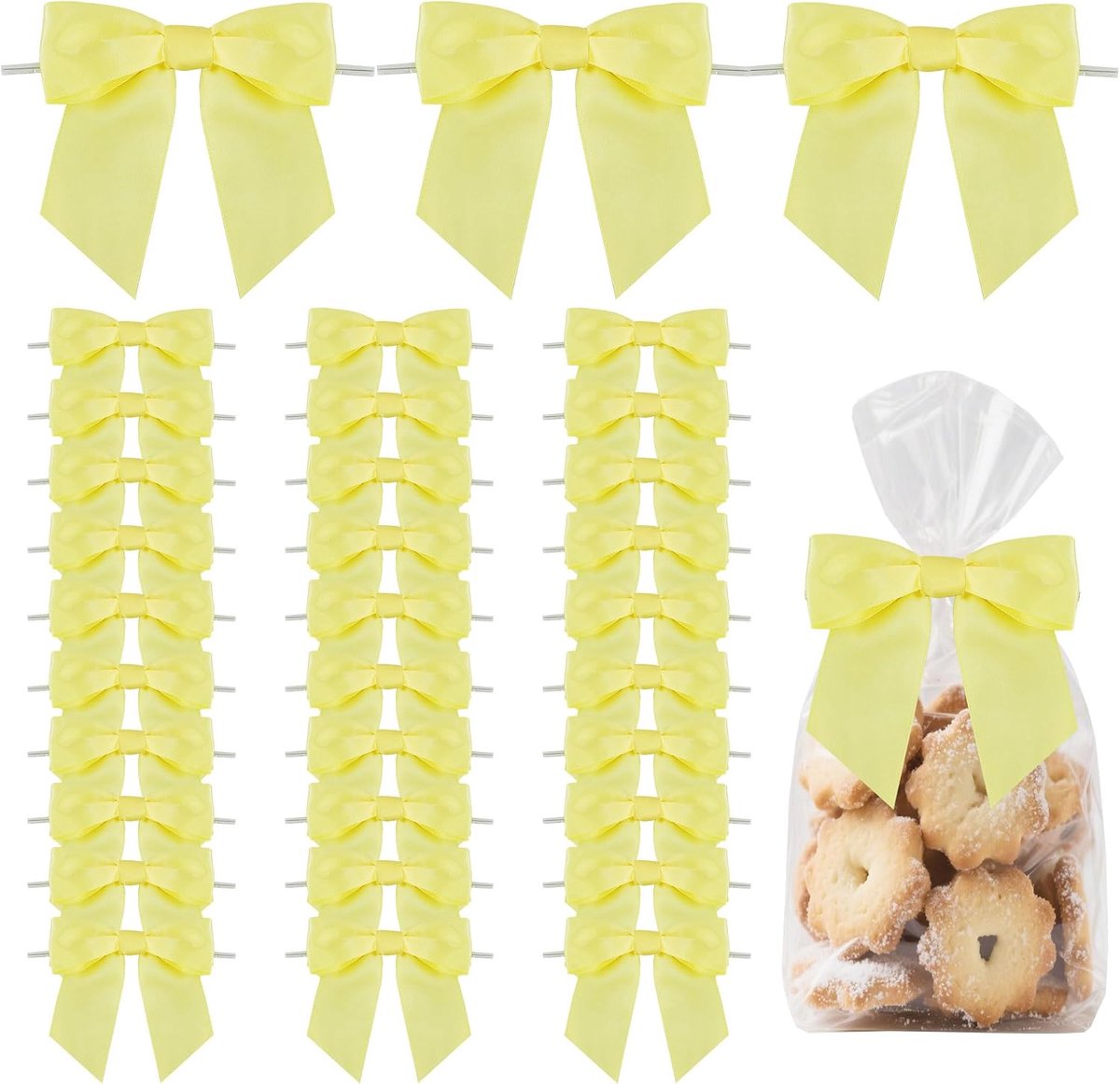 TONIFUL 50 stuks gele satijnen strikken met bindband, 11,4 cm, geschenkverpakkingen, decoratieve strikken voor - ShopVlot