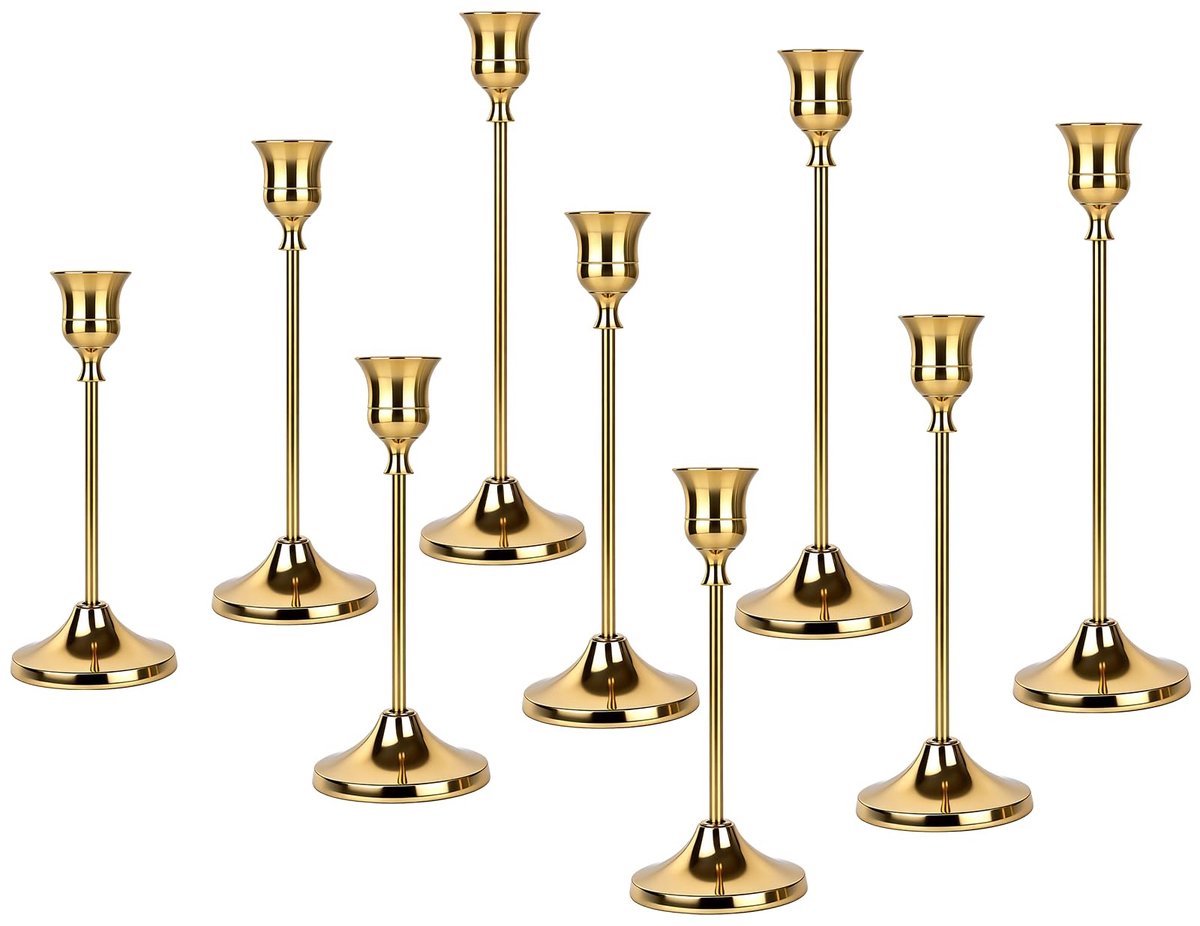 Solidchoice - Set van 9 Kaarsenstandaards - Vintage Messing Gouden Kaarsenhouders voor Taper Kaarsen