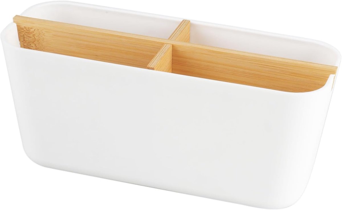 Wooden Desk Organiser, Other Storage Organizer with 2 Removable Compartments, Desk Storage Box, Remote Control Holder - ShopVlot