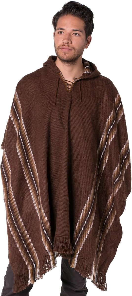 Gamboa Men's Poncho Mexican Men Jackets Winter Hooded Blanket Alpaca Wool - ShopVlot