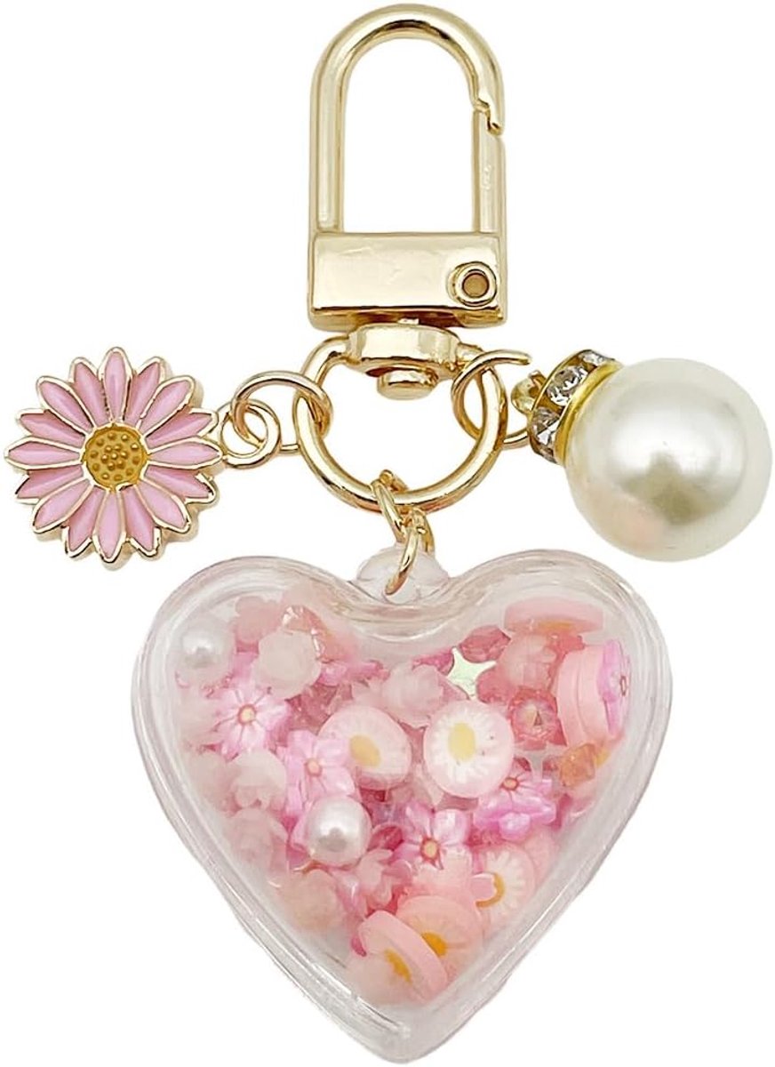 Acrylic Daisy Flower Keychains Hearts Pearl Key Ring for Women Ladies Handbag Purse Bag Pendants - ShopVlot