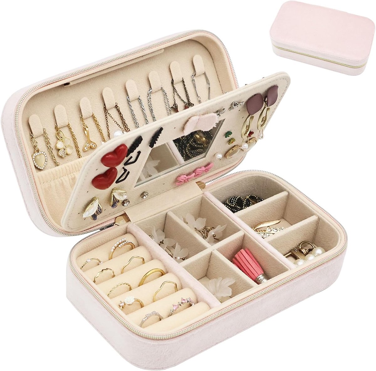 Travel Jewellery Box, Small Jewelry Organizer, Velvet Jewelry Storage for Earrings, Rings, Necklaces, Bracelets - ShopVlot