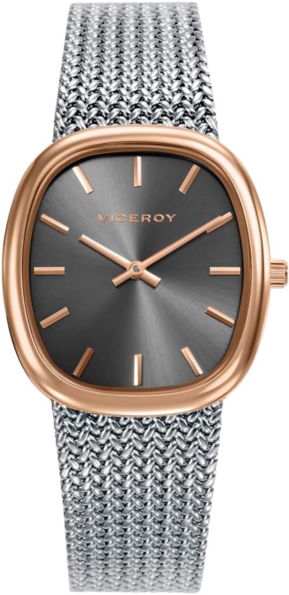 Viceroy Chic 401312-17 Women's Analogue Three Hand Rectangular Two-Tone IP Rose Case Silver Milanese Mesh Brown Dial - ShopVlot