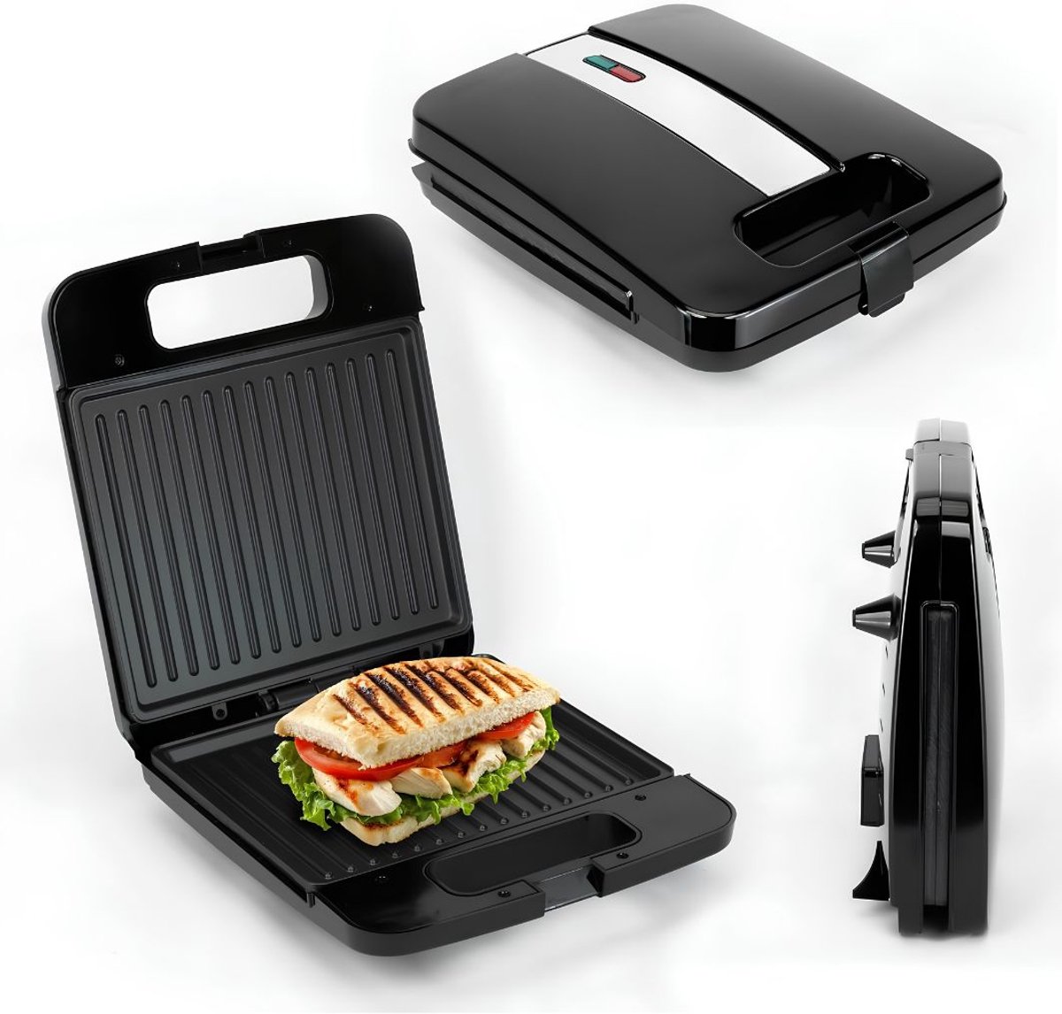VALI® Tosti Ijzer - Compacte Grill - Tosti Apparaat - Zwart - 32cm x 11cm x 27cm