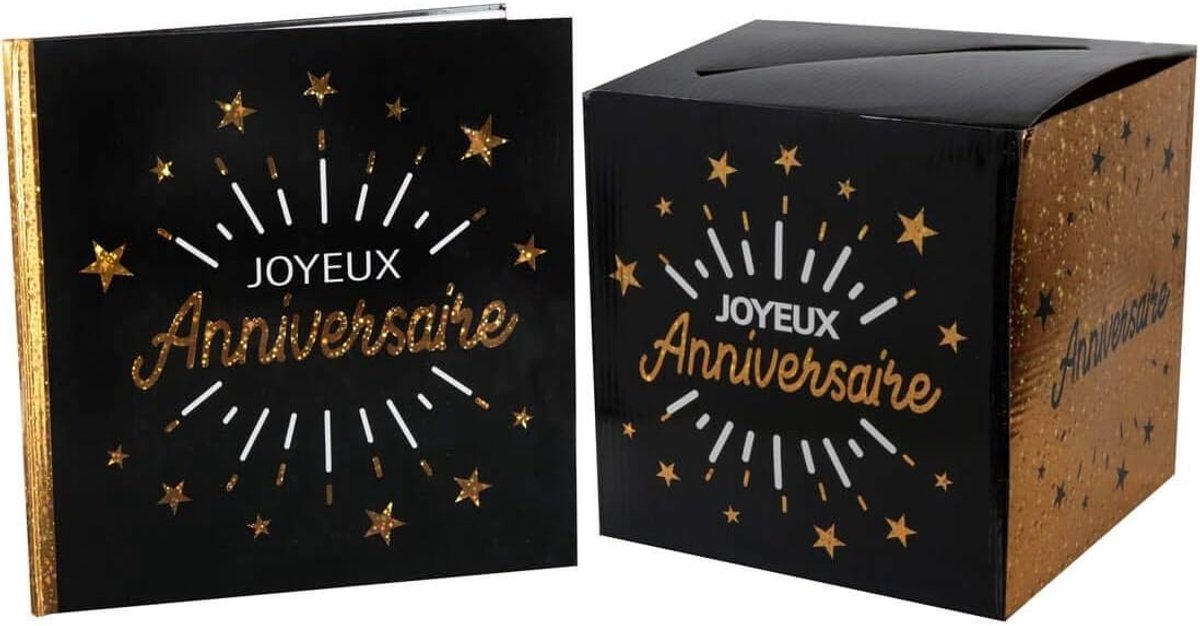 Urne en gastenboek - 24cm x 24cm - zwart en goud - voor verjaardagsfeest - ShopVlot