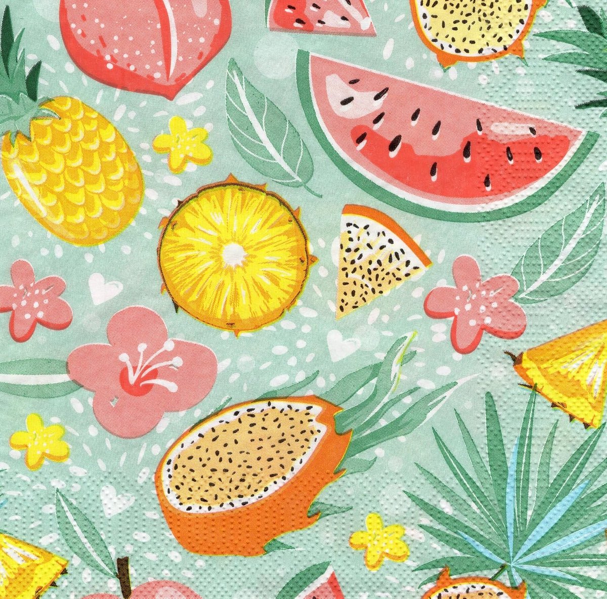Servetten 33 x 33 cm - tropisch design - ananas, watermeloen en sinaasappel - perfect voor zomerfeesten - ShopVlot