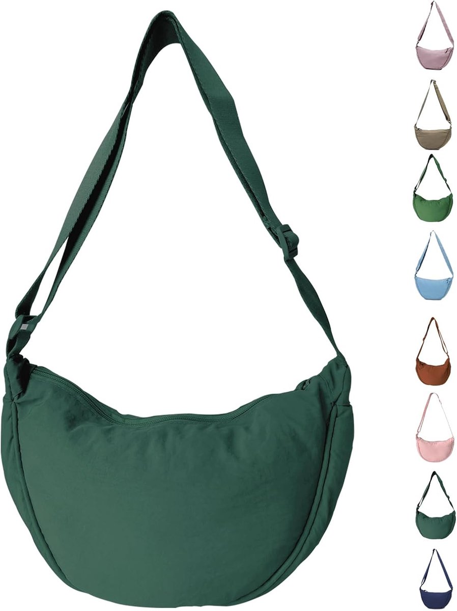 Crescent tas dames 31 x 16 - nylon - donker groen - praktische schoudertas voor dagelijks gebruik - ShopVlot