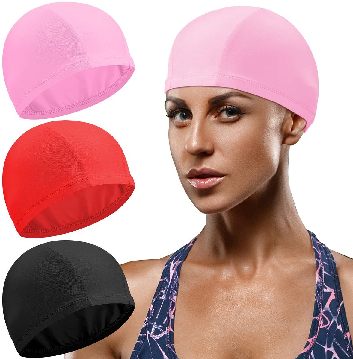 Solidchoice - Set van 3 Elastische Zwemcaps