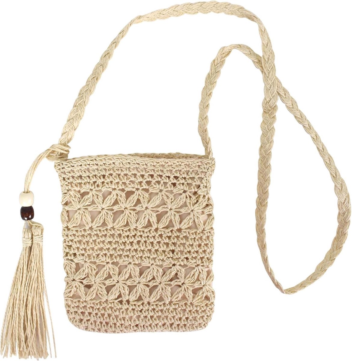 Stro schoudertas - kleine wilgentas - bohemian haakwerk - ideaal voor vakantie - ShopVlot