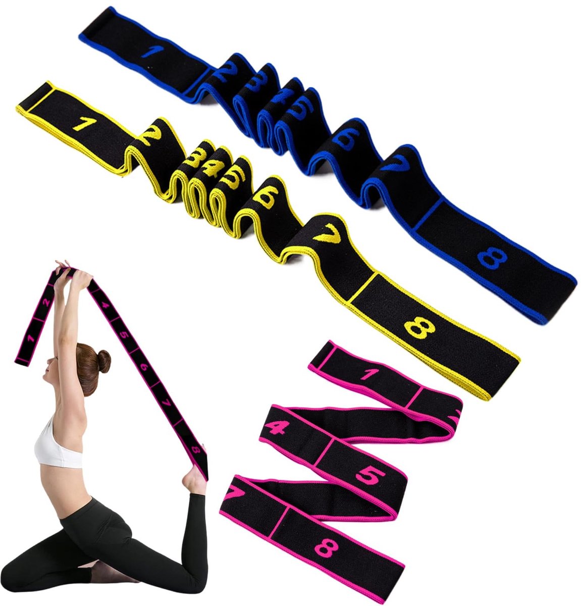 Solidchoice - Set van 3 Yoga Stretchbanden voor Training en Pilates