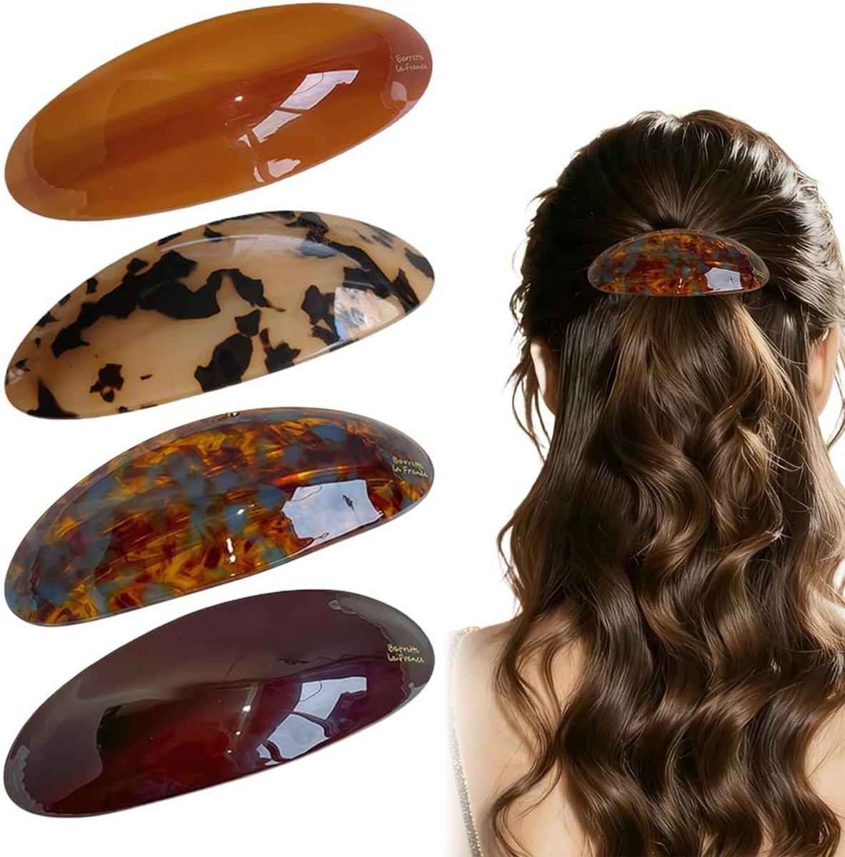 Haarklemmen ovale - PVC blauw, Carey en amber - vintage stijl - perfect voor dik haar - ShopVlot
