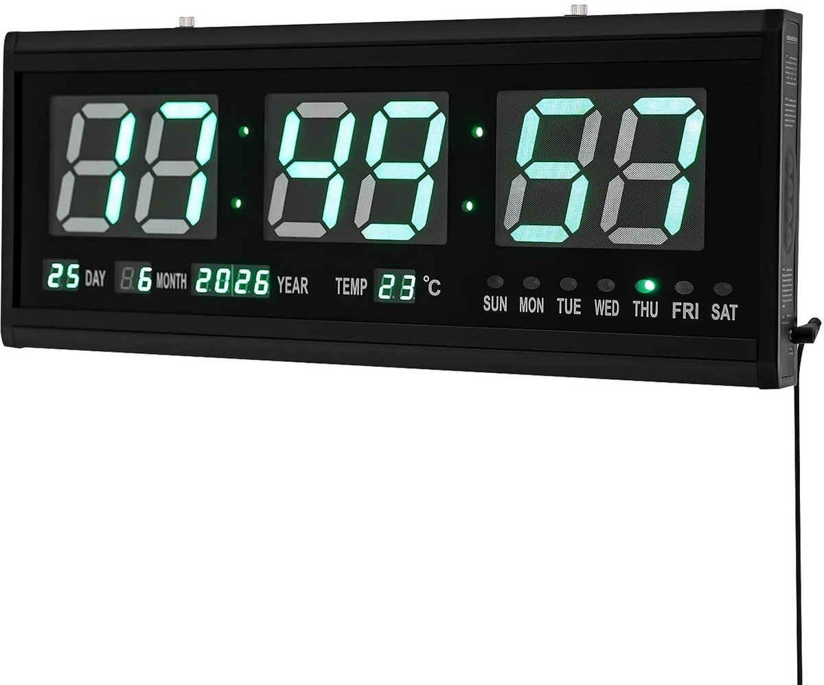 Solidchoice - Digitale Wandklok met Groene LED Display en Automatische Helderheid