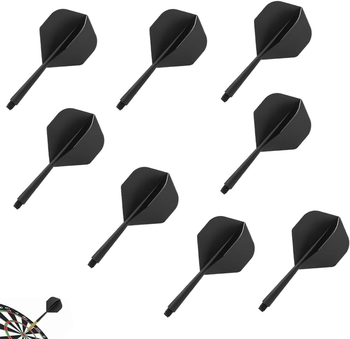 Dart flights met shafts - 8-delig - zwarte kunststof - verbeter je dartspel - ShopVlot