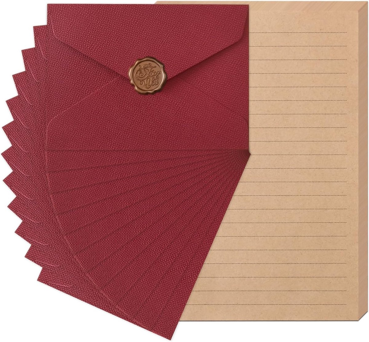 Vintage briefpapier set 12 stuks - met enveloppen en waxzegels - perfect voor liefdevolle brieven - ShopVlot