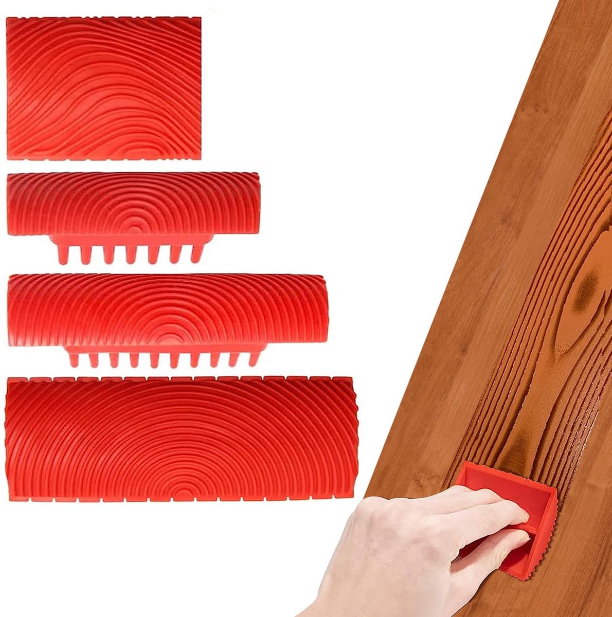 Solidchoice - Set van 4 Rubber Verf Tools voor Houtnerf Decoratie
