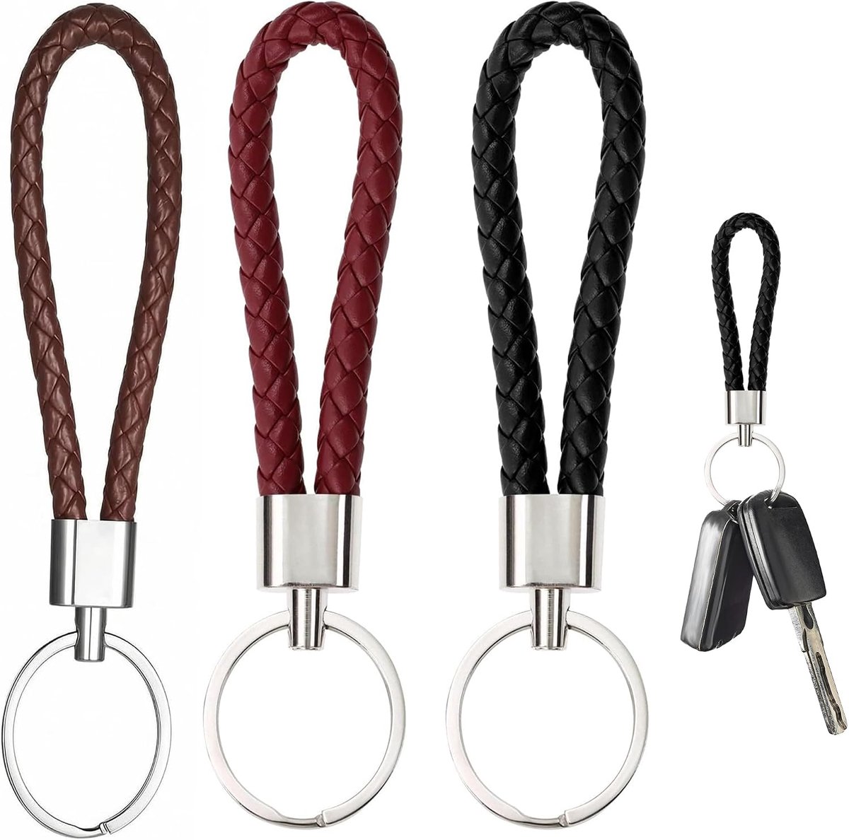 Sleutelhangers 3 Stuks - Geverfde Leren Sleutelhangers - Universeel voor Auto en Motor - Duurzaam en Stijlvol - ShopVlot