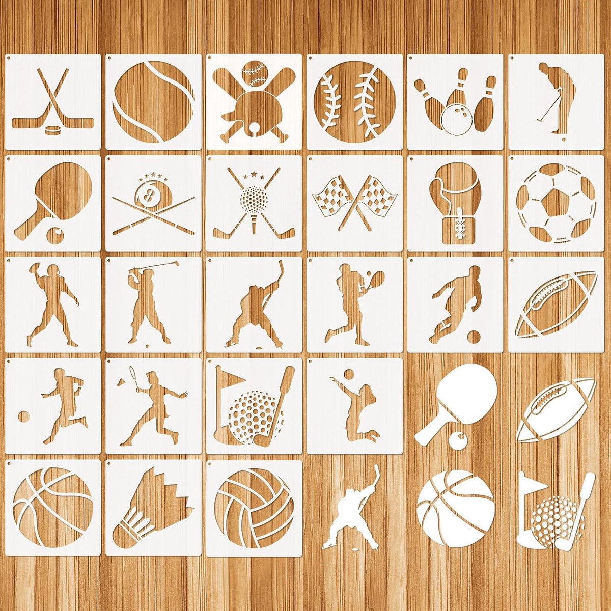 Sport ball stencils 25 stuks - 5x5 inch - herbruikbaar plastic - perfect voor DIY knutselprojecten - ShopVlot