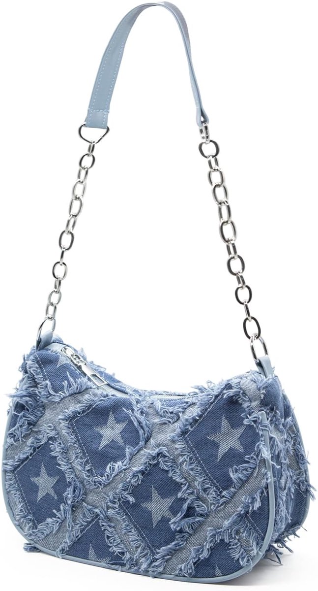 Schoudertas voor dames - denim - sterpatroon - trendy clutch voor dagelijks gebruik - ShopVlot