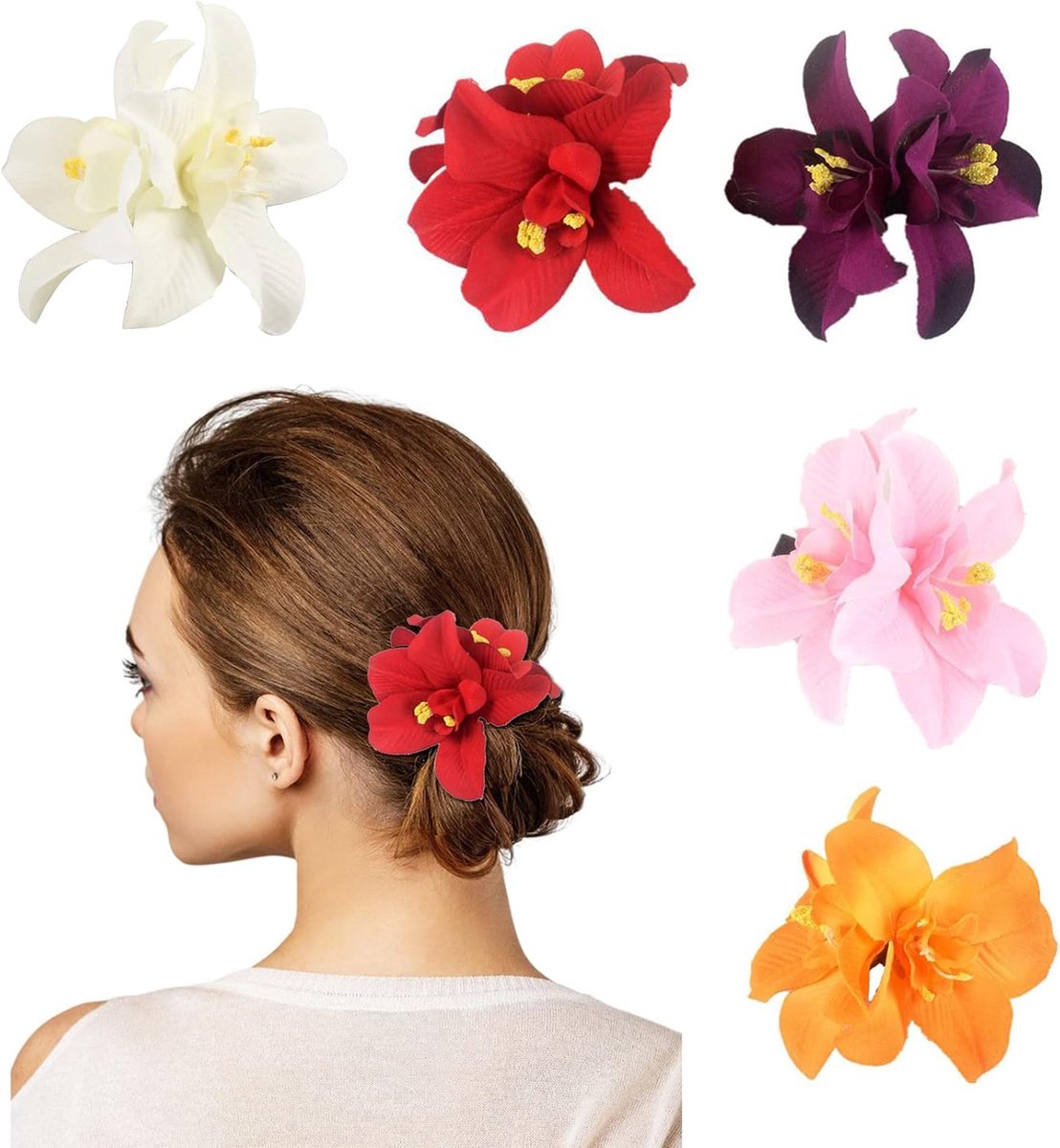Haarspelden set met orchideeën - 5 verschillende kleuren - stijlvolle haaraccessoires - ShopVlot