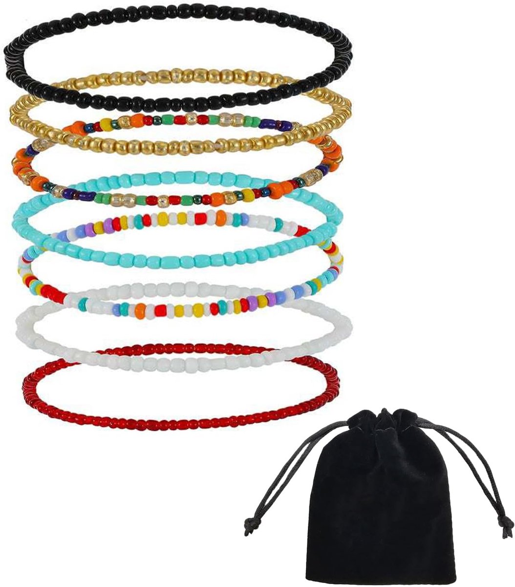 Boho enkelbandjes set - kleurrijke rijstparels - handgemaakt - stijlvolle voet sieraden - ShopVlot