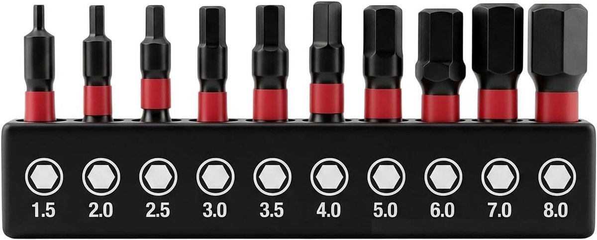 Zeskantbits set 10 stuks H1,5 - H8,0 - magnetisch - perfect voor schroefwerkzaamheden - ShopVlot