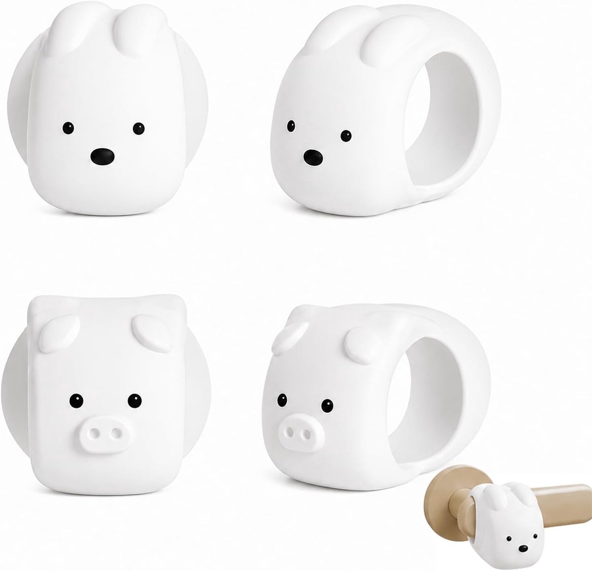 Deurklinkbescherming 20 mm - zachte siliconen - schattige varkens- en konijnendesign - wandbescherming - ShopVlot