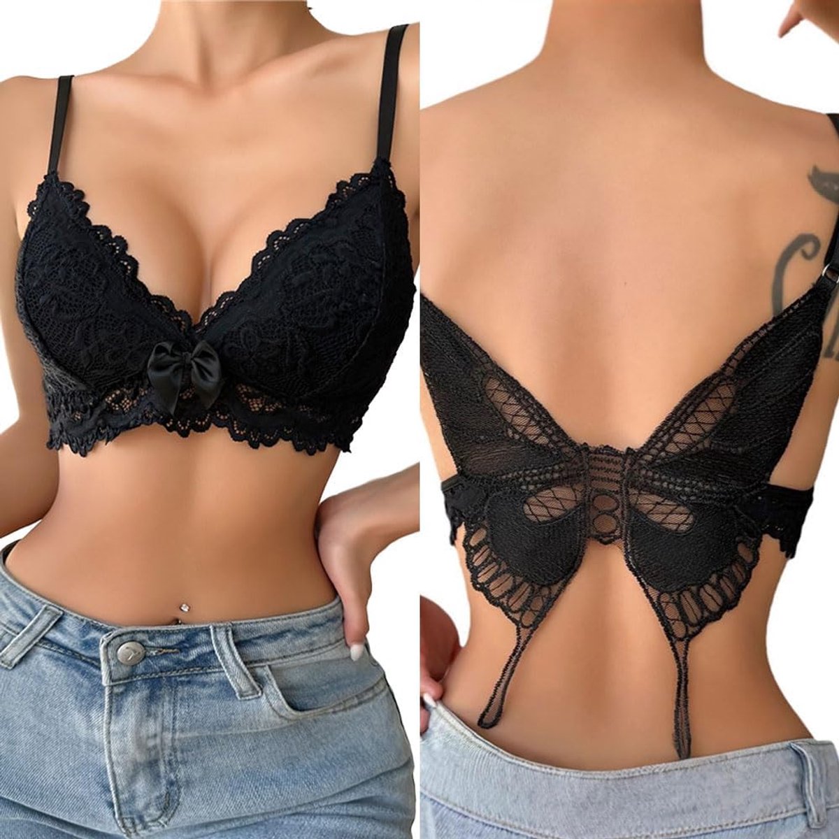 Dameskant bh zonder beugel - vlinder bh - driehoekig - comfortabele crop top - ShopVlot