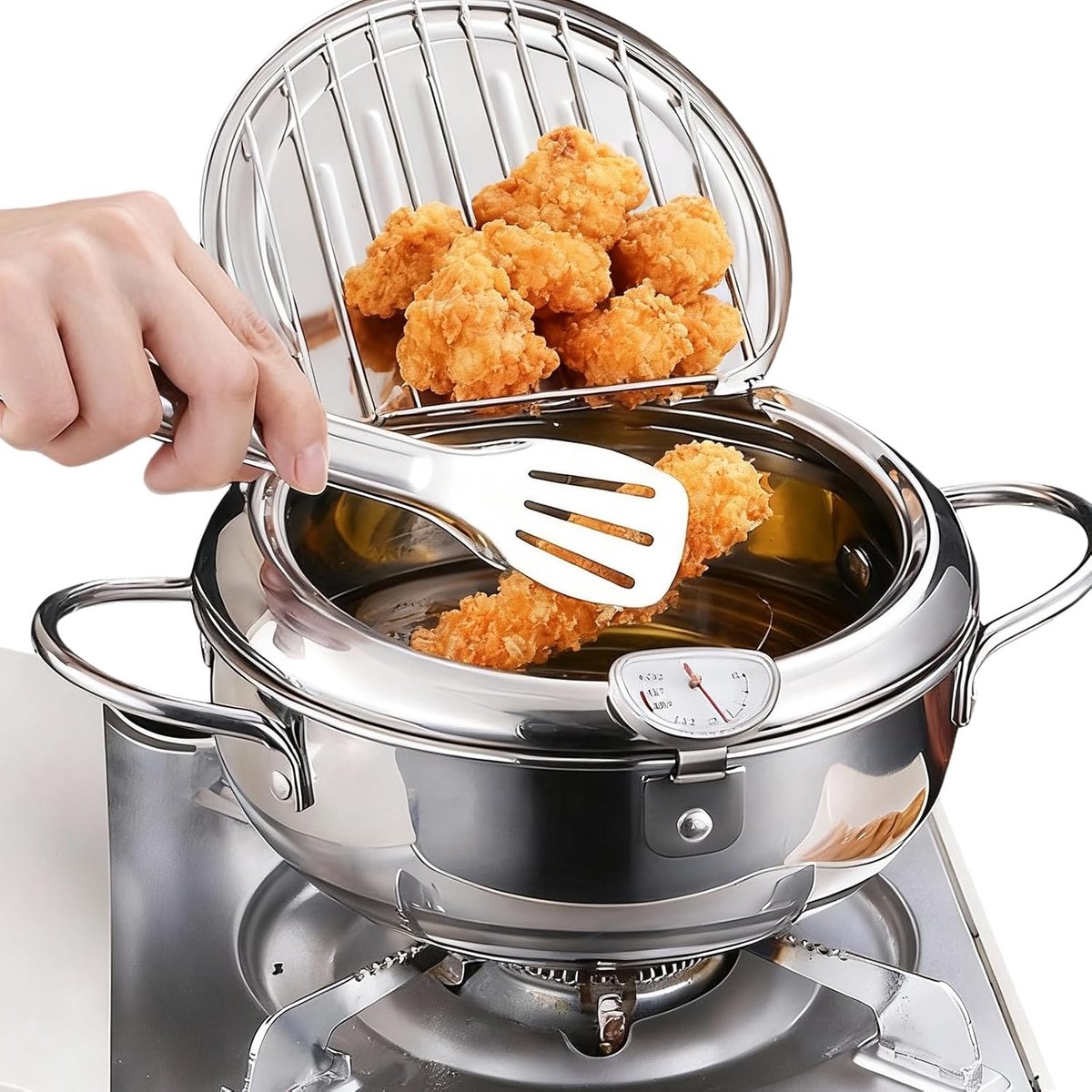 Frituurpan 2.2L - 20cm roestvrij staal - met thermometer - ideaal voor tempura en meer - ShopVlot