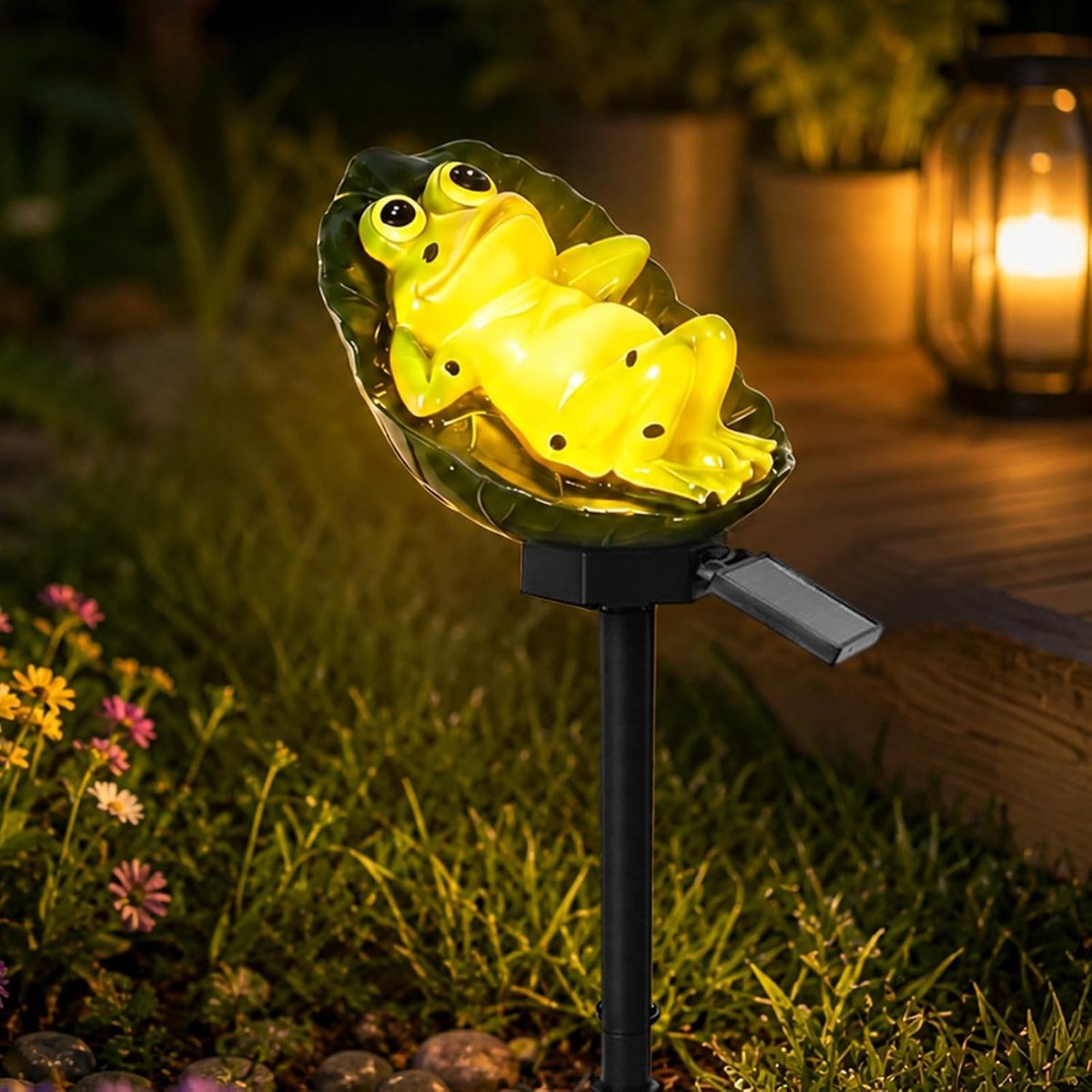 Solarlampen kikker tuin - waterdichte grondpen lamp - led warm geel - sfeervolle tuindecoratie - ShopVlot