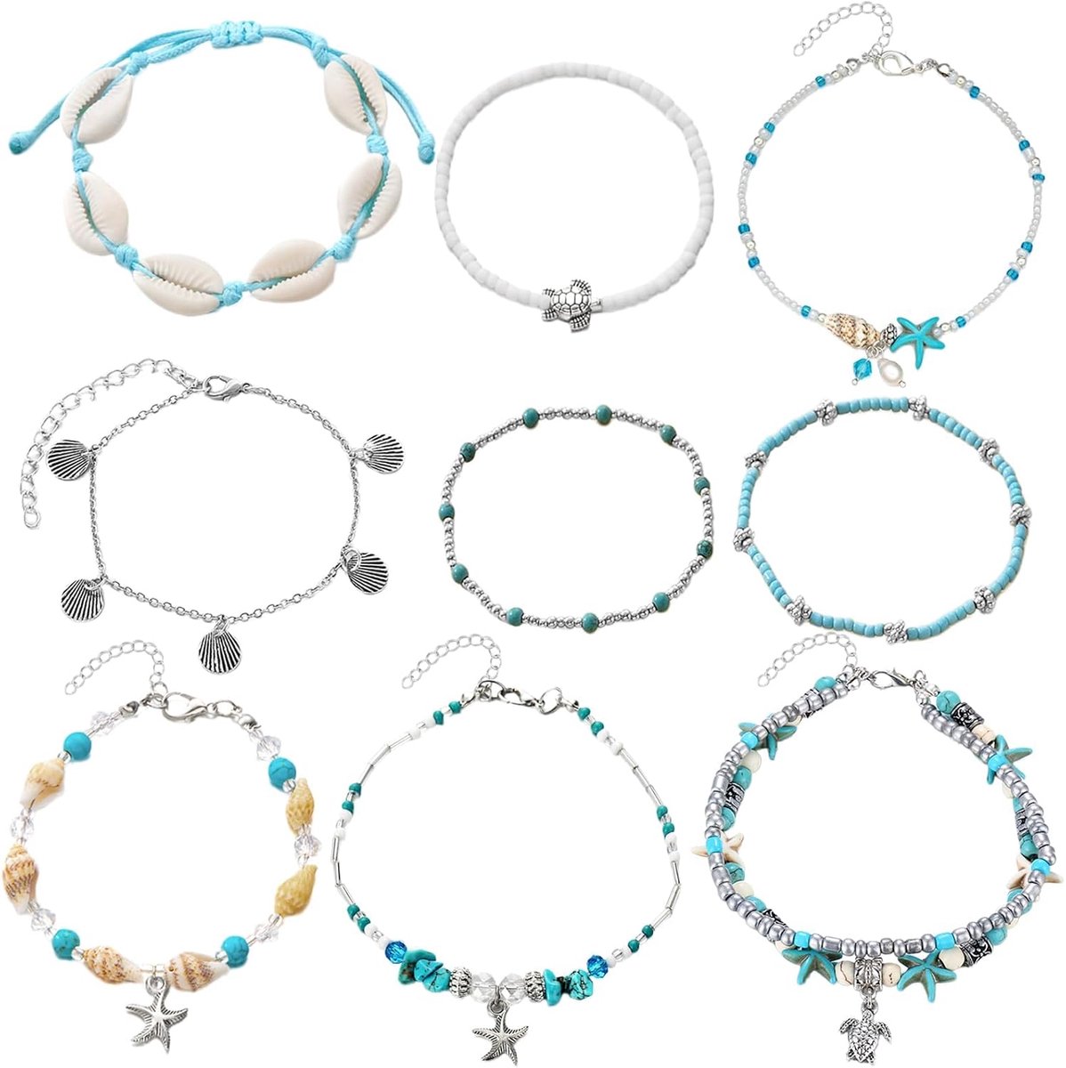 Enkelbandje dames verstelbaar - natuurlijke schelpen - boho stijl - perfect voor strand en vakantie - ShopVlot