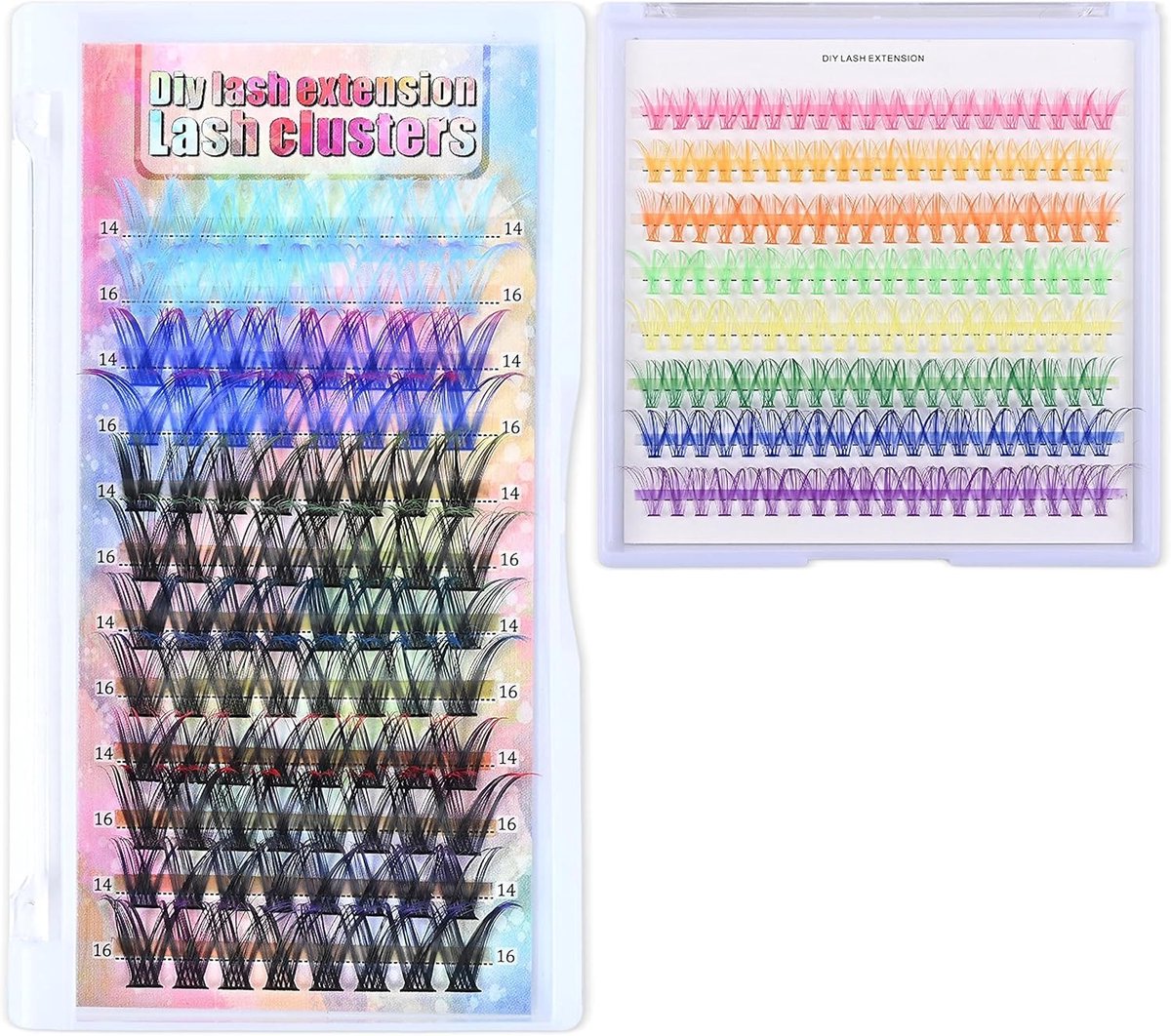 Valse Wimpers 256 Stuks - Kleurrijke 10/12/14/16mm - D-Curl Wimperclusters - Voor een opvallende look - ShopVlot