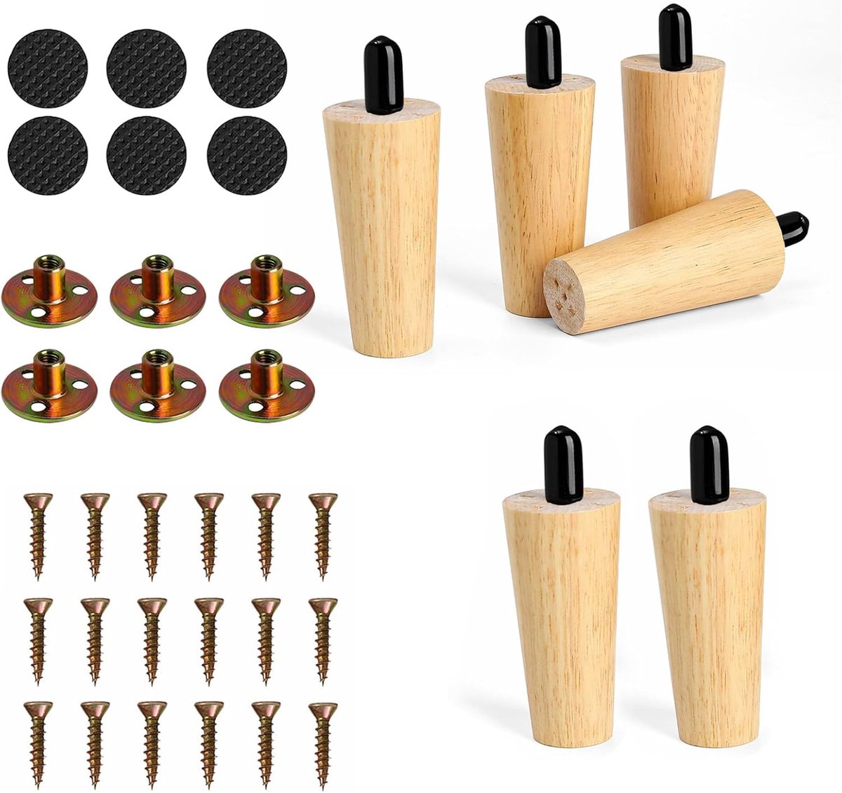 Houten meubelpoten 12 cm - conisch - stevig en elegant - voor tafels en banken - ShopVlot