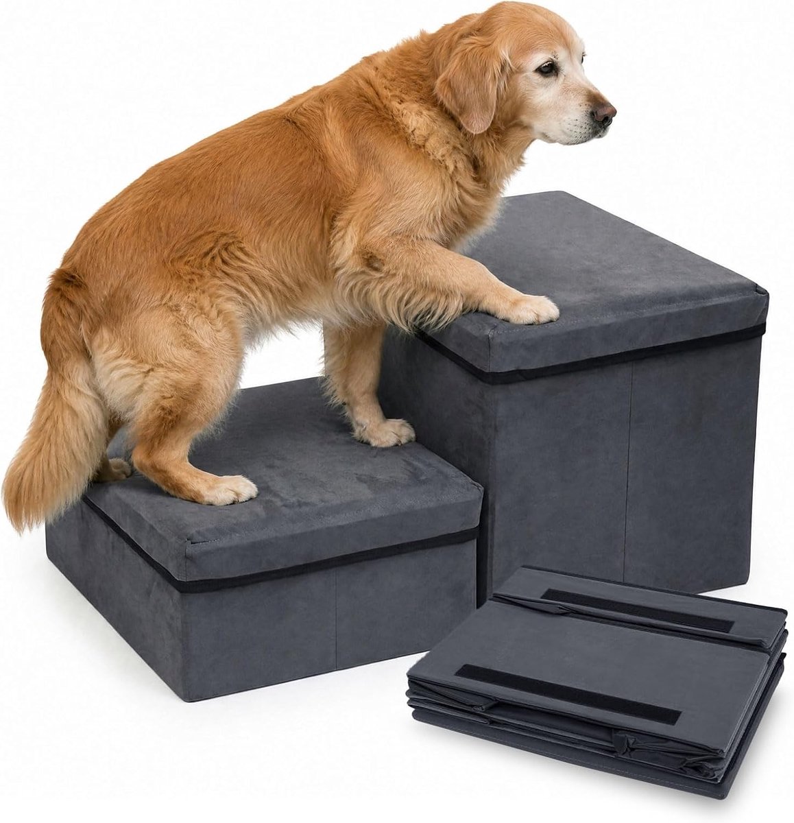 Hondentrap met Opbergruimte - 3 Treppen - Opvouwbaar - Antislip Hondentrap voor Bed en Bank - ShopVlot