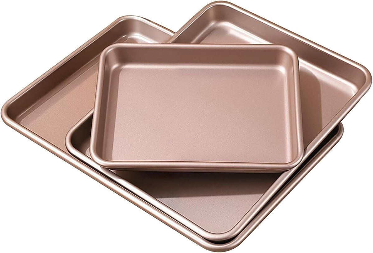 Set of 3 Non-Stick Baking Trays, 3 Sizes, Rectangular Baking Mould Made of Carbon Steel, Cake Plate, Oven Tray for - ShopVlot