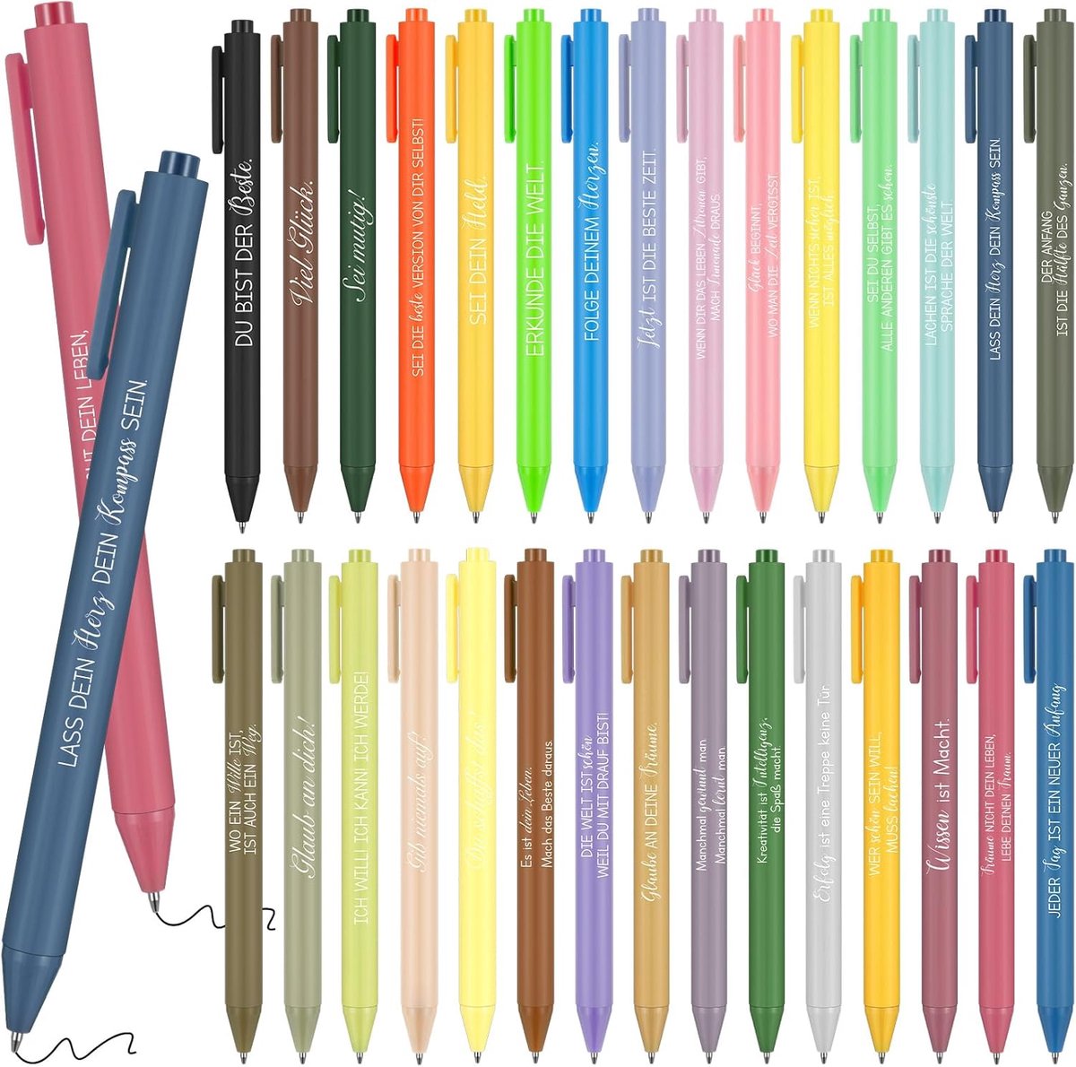 Clabby 30 pieces retractable lucky charm ballpoint pen motivational ballpoint pen with inspirational saying - ShopVlot
