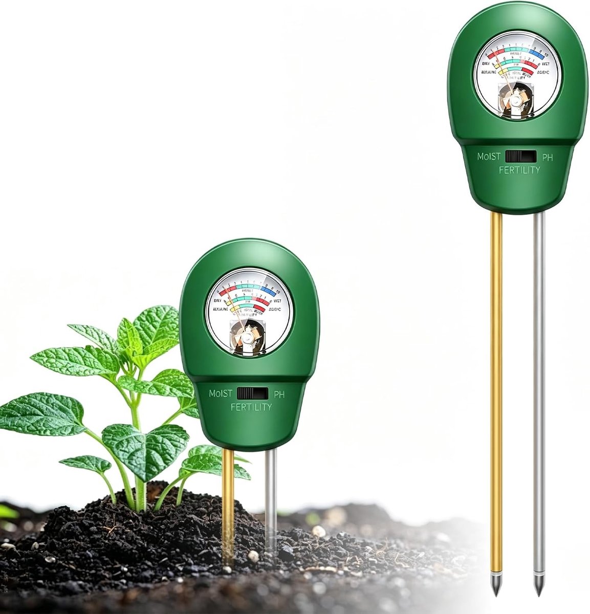 Bodemmeter 3-in-1 voor pH, vochtigheid en vruchtbaarheid - Ideaal voor tuin, boerderij en gazon zonder batterijen