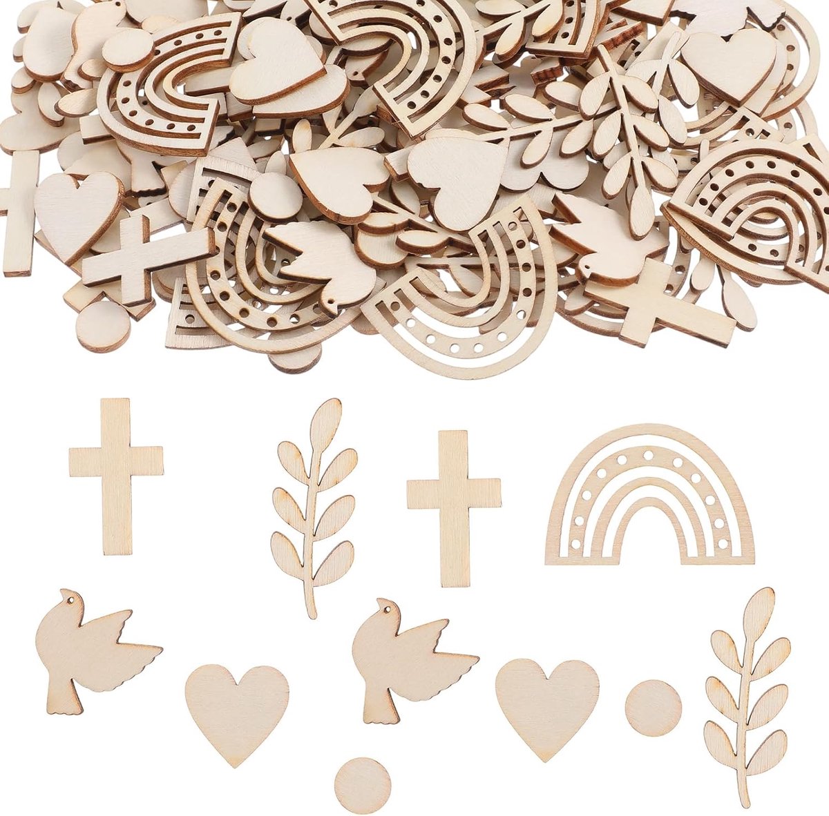 Doopdecoratie, 120 stuks houten hartjes, regenboog, tafeldecoratie, communie van hout, voor tafeldecoratie, doop - ShopVlot