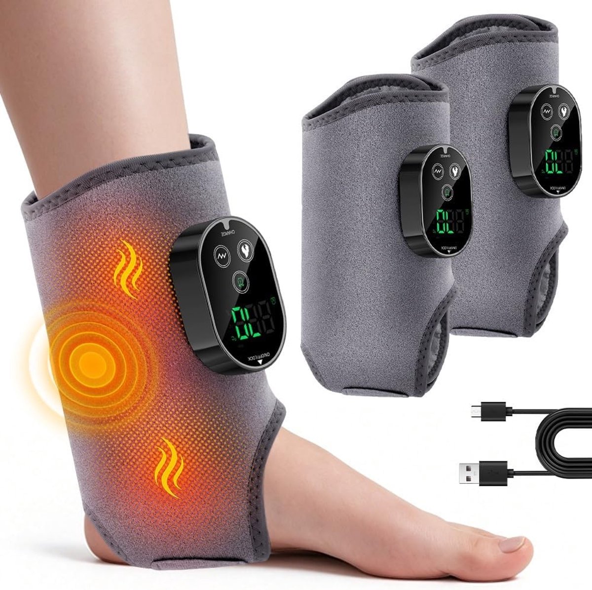 Elektrisch voetmassageapparaat met 3-in-1 functies, 3000 mAh accu, 6 warmtestanden en 3 trillingen voor optimale bloedcirculatie en ontspanning, draagbaar en draadloos