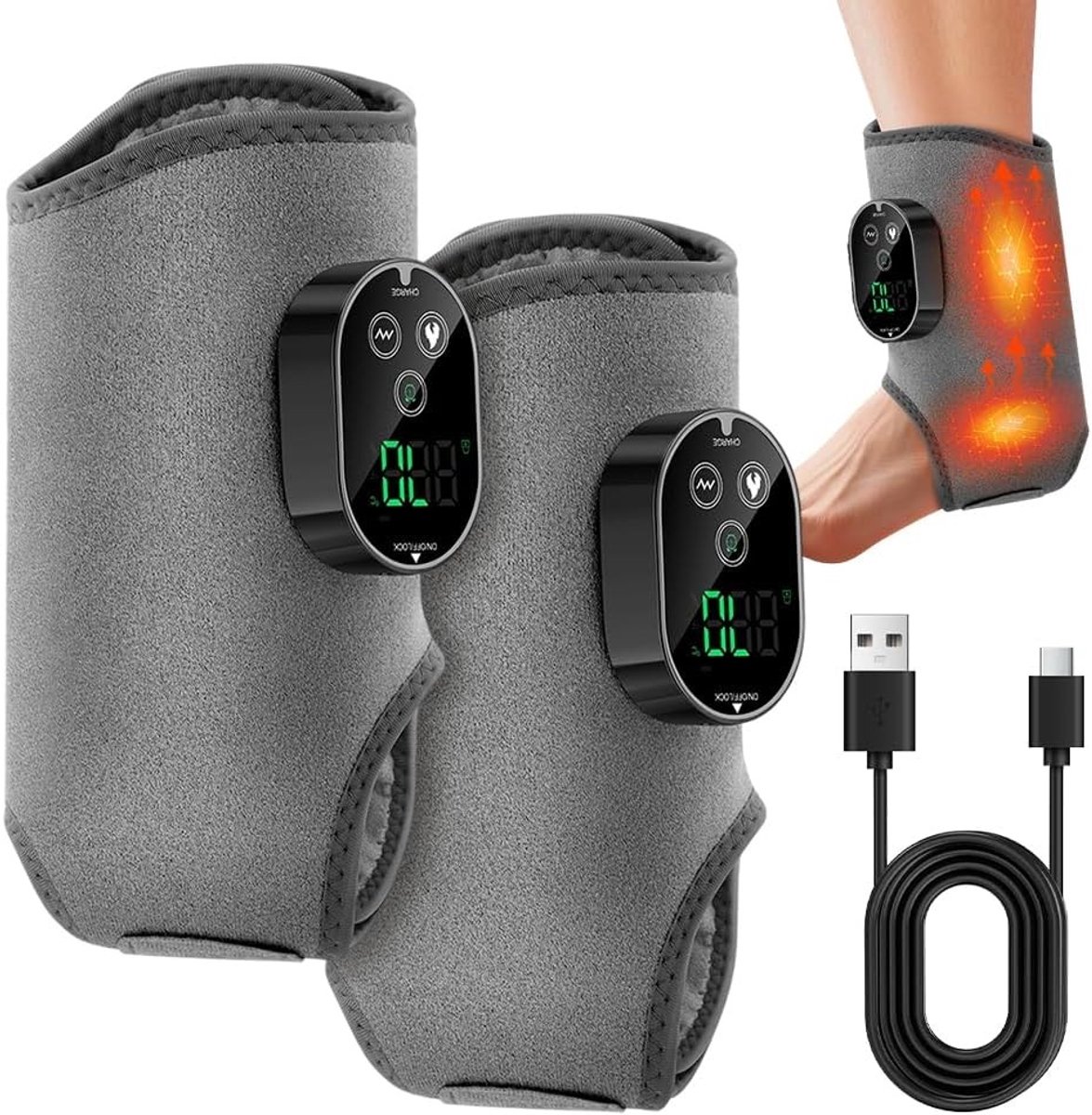 Draadloze en Draagbare Voetmassager met 3-in-1 Functies, 6 Warmteniveaus en 3 Vibraties voor Pijnverlichting en Diepe Ontspanning