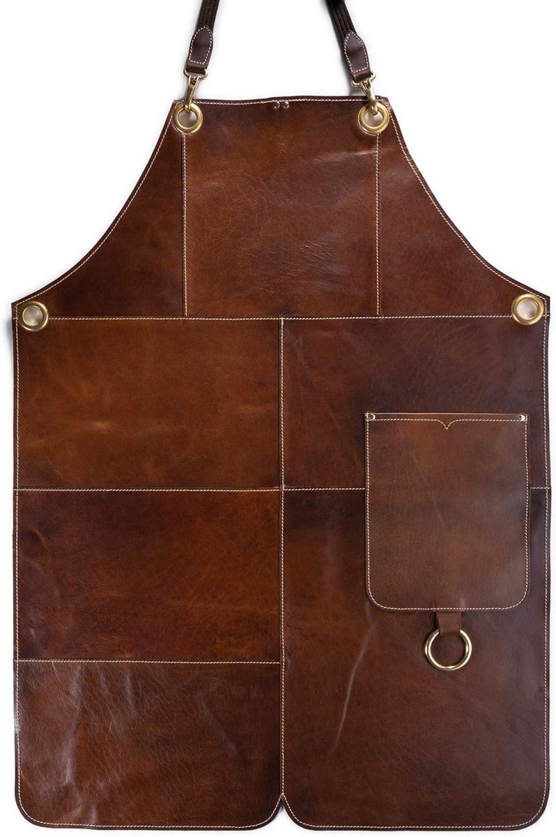 Premium Leather Apron - Full Leather Grill Apron - Patches Vintage Leather Apron - BBQ & Kitchen - Barney (XXL-XXXL) - ShopVlot