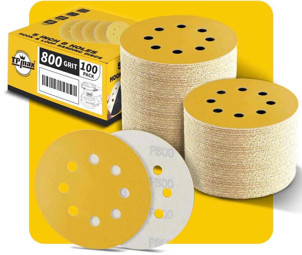 Schuurdiscs 125 mm - 8 gaten - 800 grit - ideaal voor hout en metaal - ShopVlot
