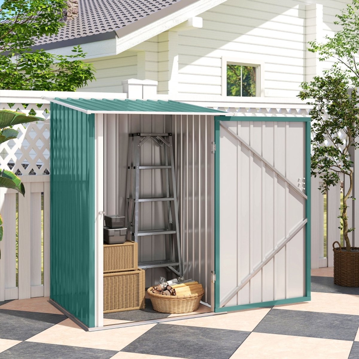 Zubaliya Gereedschapsschuur van staal – deur en lessenaarsdak – 100 x 103 x 160 cm – Groen