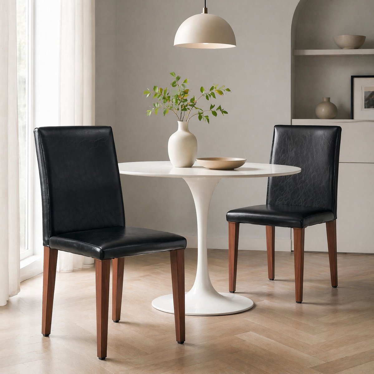 COVREO Eetkamerstoel set van 2, 90 cm zwart, PU-leer met metalen poten
