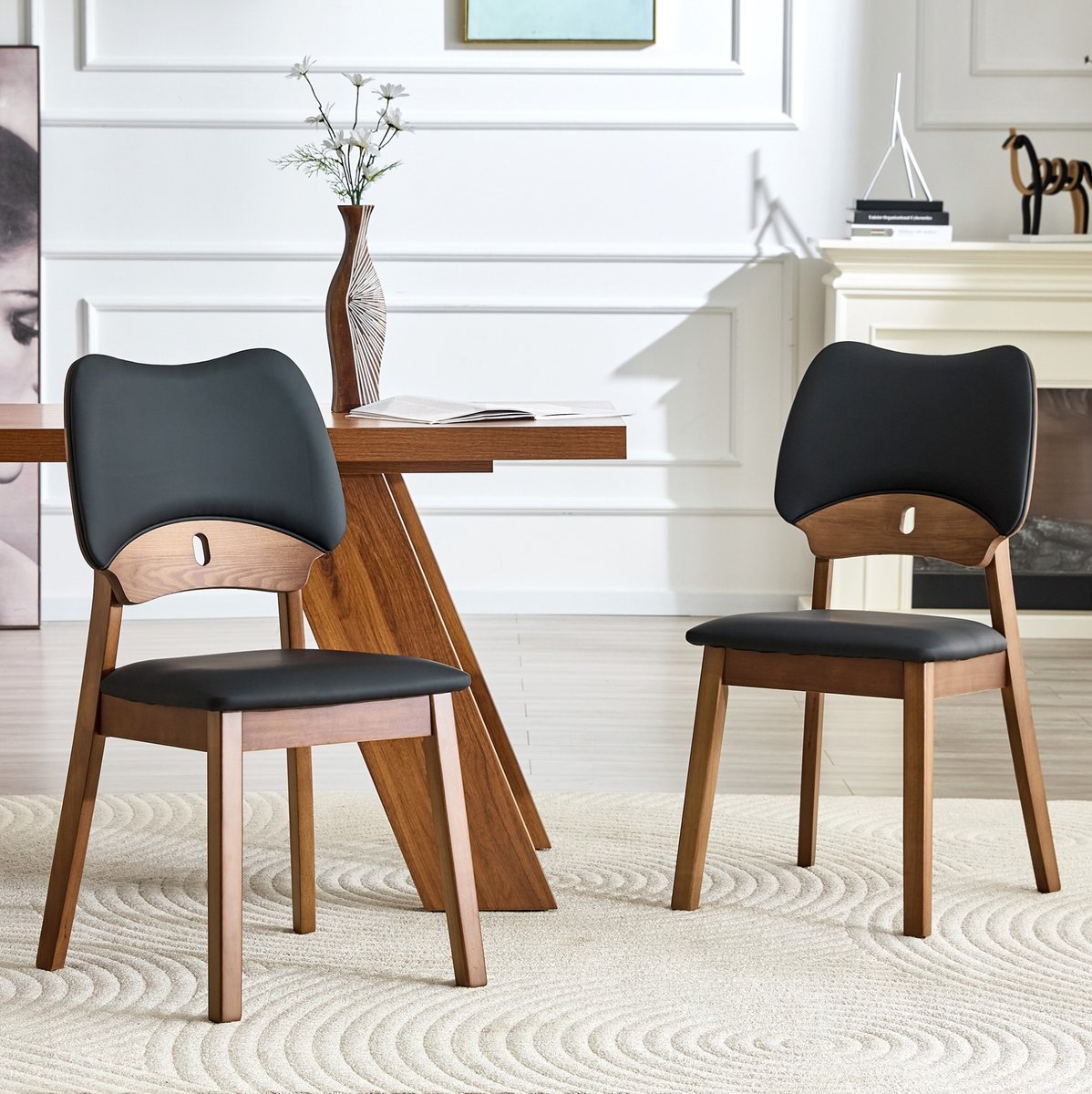 DESMIU Eetkamerstoel Set Van 2 - Butterfly Rugleuning Met Gepolsterde Zitting - Voor Eetkamer En Woonkamer - Hout - Zwart