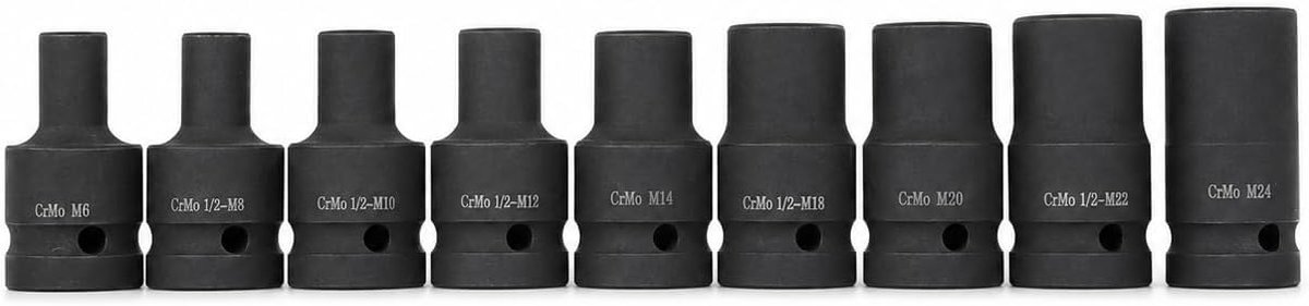9-delige tapdoppenset 1/2 inch aandrijving vierkante tapdoppen Cr-molybdeenstaal M6 M8 M10 M12 M14 M18 M20 M22 M24 - ShopVlot