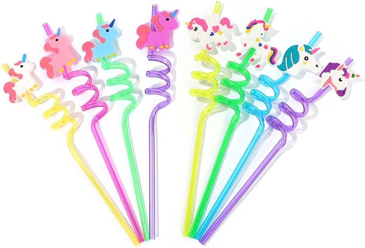 8 Stuks Herbruikbare Eenhoorn Rietjes - Gekleurde Drinkrietjes voor Feest, Leuke Cartoon Rietjes met Spiraal voor - ShopVlot