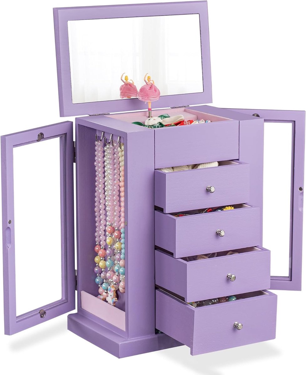Sieradenkistje voor meisjes, 5 niveaus, muziekjuwelenkistje voor meisjes, met danser, draaibaar, grote muziekdoos voor - ShopVlot